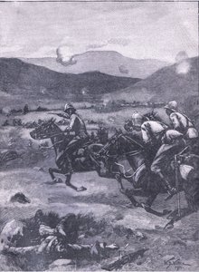 Die Schlacht von Colenso: Leutnant Roberts galoppiert, um das Desaster mit den Kanonen zu beheben, Illustration aus Cassells Geschichte Englands, 1900er Jahre