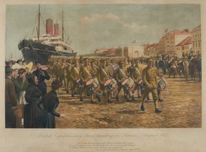 Die Landung der britischen Expeditionsstreitkräfte in Frankreich, August 1914 von William Barnes Wollen