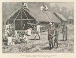 Die Lushai-Expedition, Goorkhas bauen eine Hütte, um ihre Ersatz-Ausrüstung zu lagern von William Barnes Wollen