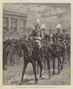 Die Militärzeremonie in Potsdam, der Kaiser an der Spitze der Gardes du Corps von William Barnes Wollen