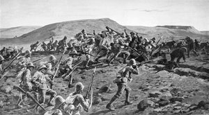 Die South Lancashires stürmen die Buren-Schützengräben bei Pieters Hill, Natal, 1900