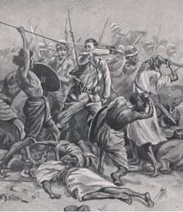 Das Quadrat bei Abu-Klea, 17. Januar 1885, Illustration aus Britische Schlachten zu Land und zu Wasser, 1915