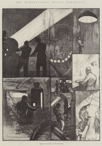 Die Internationale Gesundheitsausstellung, hinter den Kulissen bei den Brunnen von William Bazett Murray