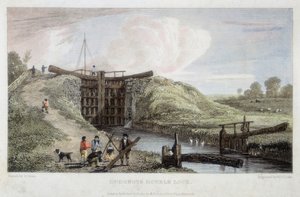 Dudgrove-Doppelschleuse oberhalb von Lechlade, Thames und Severn Kanal, 1814