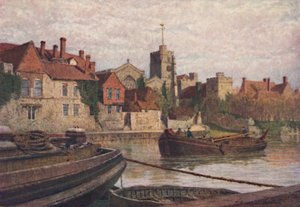 Maidstone. Rückseite des alten Palastes, die Kirche und das alte College von der anderen Seite des Medway, ca. 1900 von William Biscombe Gardner