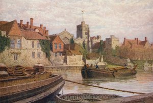 Maidstone, Rückseite des alten Palastes, die Kirche und das alte College von der anderen Seite des Medway von William Biscombe Gardner