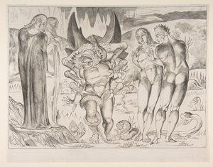 Kreis der Diebe: Agnello Brunelleschi von einer sechsfingrigen Schlange angegriffen, aus Dan..., ca. 1825-27 von William Blake
