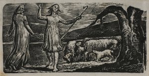 Colinet geht traurig: Gespaltener Stamm rechts, aus Die Hirtengedichte von Virgil von William Blake