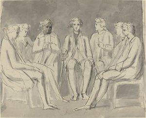 Gruppe von Männern, die im Kreis sitzen [recto] von William Blake