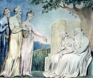 Illustrationen des Buches Hiob; Hiob nimmt Almosen an, 1825 von William Blake