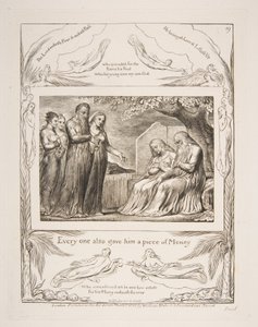 Hiob nimmt Almosen an, aus Illustrationen des Buches Hiob, 1825-26 von William Blake