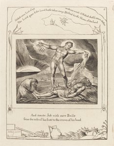 Satan schlägt Hiob mit Geschwüren, 1825 von William Blake