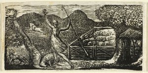 Hirte vertreibt Wolf, aus den Pastoralen von Virgil von William Blake