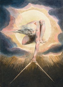 Der Uralte der Tage - Urizen misst die materielle Welt - Illustration des Frontispizes des Buches „Europa. Eine Prophezeiung.“ Zeichnung von William Blake (1757-1827) von William Blake