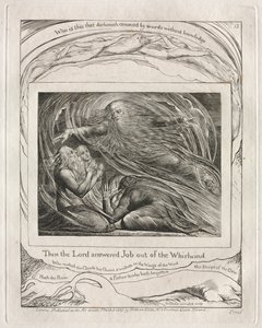 Das Buch Hiob: Pl. 13, Dann antwortete der Herr Hiob aus dem Wirbelsturm von William Blake