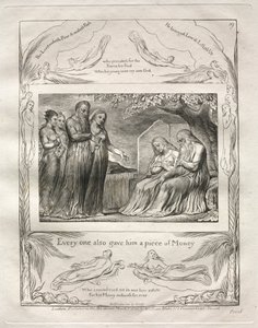 Das Buch Hiob: Pl. 19, Jeder gab ihm auch ein Stück Geld von William Blake
