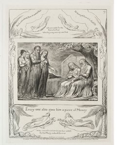Das Buch Hiob: Pl. 19, Jeder gab ihm auch ein Stück Geld, 1825 von William Blake