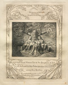 Das Buch Hiob: Pl. 20, Es wurden keine Frauen so schön wie die Töchter Hiobs im ganzen Land gefunden von William Blake