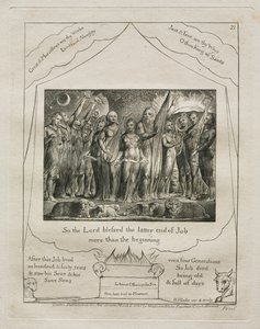 Das Buch Hiob: Pl. 21, So segnete der Herr das Ende Hiobs mehr als das, 1825 von William Blake