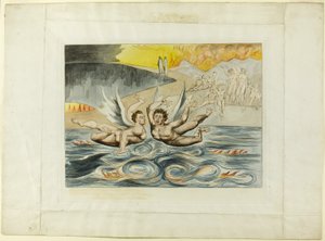 Der Kreis der korrupten Beamten; die Teufel zerfleischen sich gegenseitig. Inferno, Gesang XXII. von William Blake