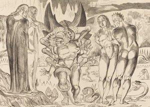 Der Kreis der Diebe, Agnolo Brunelleschi von einer sechsfingrigen Schlange angegriffen von William Blake