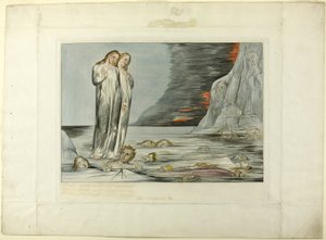 Der Kreis der Verräter; Dantes Fuß tritt Bocca degli Abbate. Inferno, Gesang XXXII von William Blake