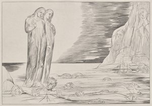 Der Kreis der Verräter: Dantes Fuß tritt Bocca degli Abbate, aus Dantes Inferno, Canto XXXII Illustration zu Dantes Die Göttliche Komödie von William Blake
