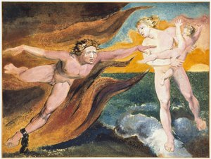 Die guten und bösen Engel kämpfen um den Besitz eines Kindes, 1795