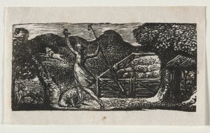 Die Hirtengedichte von Virgil, Ekloge I: Der Schäfer vertreibt einen Wolf, 1821 von William Blake