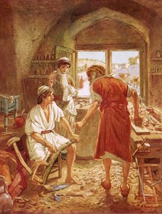 Christus arbeitet mit Joseph als Zimmermann von William Brassey Hole