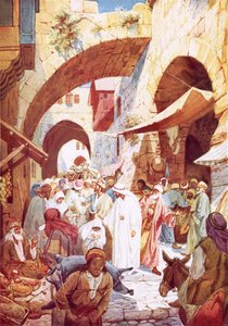 Jesus heilt eine Frau in der Menge auf dem Weg zum Haus des Jairus von William Brassey Hole