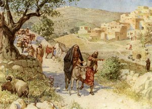 König David flieht aus Jerusalem und wird von Schimi verflucht - Bibel von William Brassey Hole