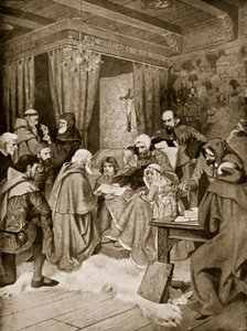 Robert Bruce verleiht eine Urkunde, 1329, Illustration aus 