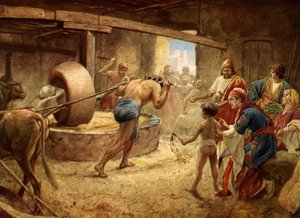 Samson mahlt im Gefängnis in Gaza - Bibel von William Brassey Hole