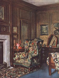 Inneneinrichtung: Ein Schlafzimmer mit braunen Wänden und lebhaften Farben von William Bruce Ellis Ranken