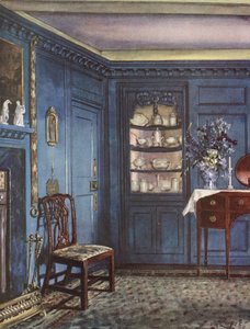 Inneneinrichtung: Ein Speisezimmer mit getupften blauen Wänden