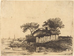 Hütte mit weißem Zaun von William Byron after Rembrandt van Rijn