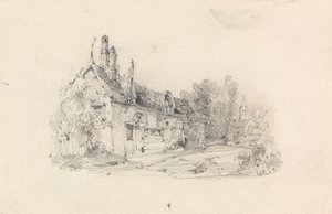 Bauernhaus mit Kirche in der Ferne