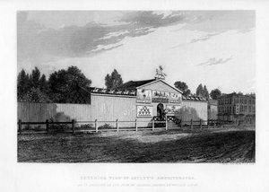 Außenansicht des Astleys Amphitheaters in London, wie es 1777 erschien von William Capon