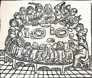 Die Canterbury-Pilger beim gemeinsamen Mahl, 1485 von William Caxton