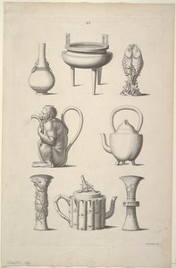 Entwürfe für Geschirr, Tafel XV von Entwürfe chinesischer Gebäude, Möbel, Kleider, Maschinen und Utensilien