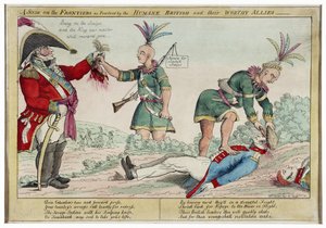 Eine Szene an den Grenzen, wie sie von den humanen Briten und ihren würdigen Verbündeten praktiziert wird, veröffentlicht 1812