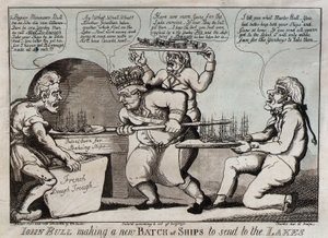 John Bull macht eine neue Charge Schiffe, um sie zu den Seen zu schicken von William Charles