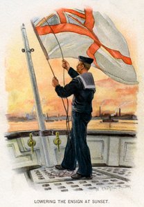 Das Senken der Flagge bei Sonnenuntergang, ca. 1890-1893