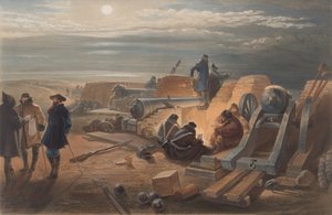 Eine ruhige Nacht in den Batterien. Eine Skizze in der Greenhill-Batterie von William Crimea Simpson