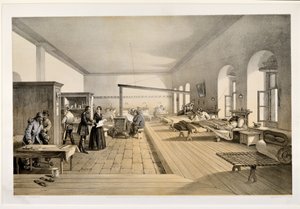 Eine Station im Krankenhaus von Scutari, graviert von E. Walker, 1856