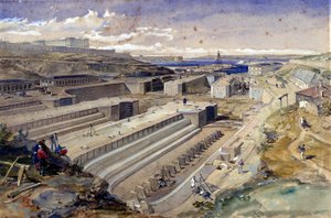 Docks in Sewastopol mit den Ruinen des Fort St. Paul, 1855