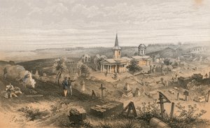 Quarantänefriedhof und Kirche mit französischer Batterie Nr. 50 von William Crimea Simpson