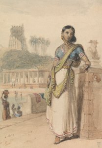 Eine hochkastige Frau steht an einer Wand von William Daniell
