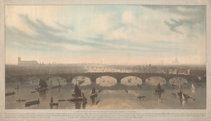 Ansicht der im Bau befindlichen Brücke über die Themse bei Vauxhall von William Daniell